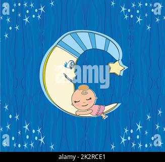 Carino bambina di dormire sulla luna Foto Stock