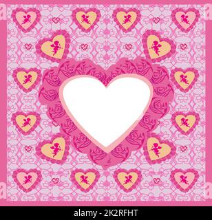 Felice il giorno di san valentino - scheda con amorini pattern Foto Stock