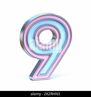Carattere metallico blu e rosa numero 9 NOVE 3D Foto Stock