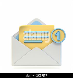 Icona Mail apre la posta con il segno del numero di notifica 3D Foto Stock