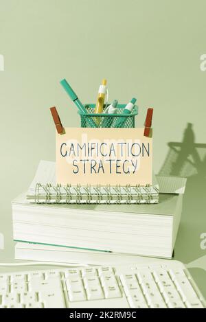 Scrittura visualizzazione testo Gamification Strategy. Word for Use ricompense per la motivazione integra Game Mechanics Foto Stock