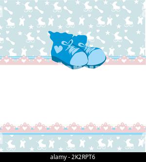 Blue baby doccia scheda con baby boy scarpe Foto Stock