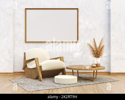 Struttura a poster con grande poltrona in legno in stile moderno 3D Foto Stock