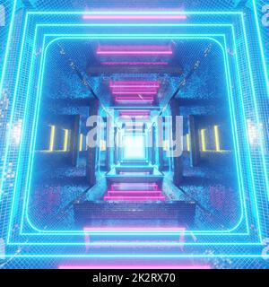 Tiles e Neon Light Tunnel Foto Stock