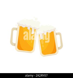 Due tazze di birra fresca su sfondo bianco - illustrazione Vector Foto Stock