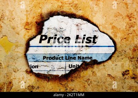 Listino prezzi su sfondo grunge Foto Stock