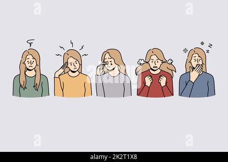 Insieme di donne soffrono di sintomi di stress Foto Stock