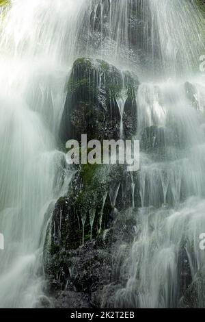 WA22042-00...WASHINGTON - Vista ravvicinata delle cascate di Mineral Creek nella Valle del Fiume Hoh del Parco Olimpico. Foto Stock