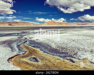 Salt Lake Tso Kar in Himalaya. Ladakh, India Foto Stock