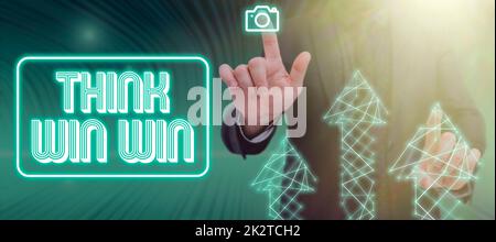 Visualizzazione concettuale Think Win Win. Business showcase Business Strategy Competition Challenge modo per avere successo Foto Stock