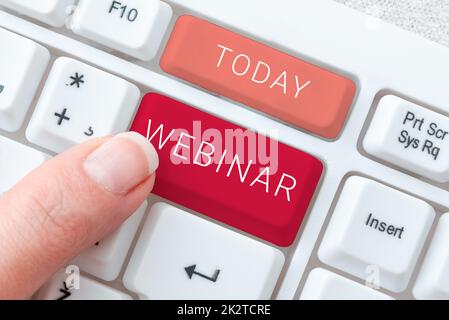 Webinar Inspiration che mostra i segni. Word per definito come seminario condotto su Internet conferenza Web Foto Stock