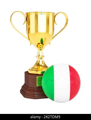 Trofeo Gold Cup e calcio pallone con bandiera dell'Italia Foto Stock