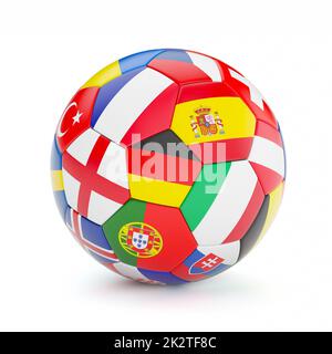 Soccer Football palla con paesi dell Europa bandiere Foto Stock