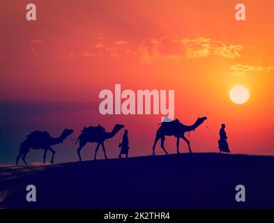 Due cammelli con cammelli nelle dune di Thar deser Foto Stock