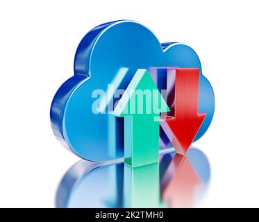 Cloud blu lucido e frecce per il download del caricamento Foto Stock