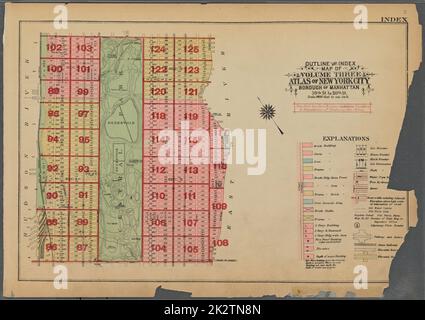 Cartografica, Mappe. 1925. Lionel Pincus e la Principessa Firyal Map Division. Real Property , New York (state) , New York, Manhattan (New York, N.Y.) Schema e indice Mappa del volume tre, Atlante di New York City, Borough di Manhattan. 59th St. A 110th St Foto Stock