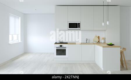 Cucina interier. 3D rendering di una cucina luminosa. Foto Stock