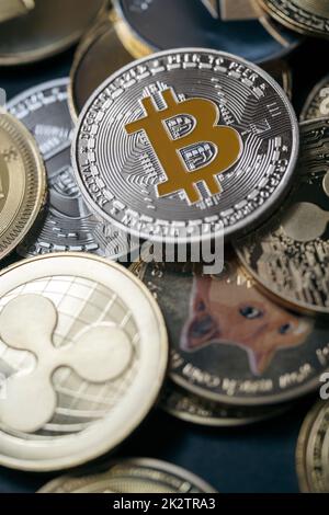 Criptovaluta bitcoin argento Foto Stock