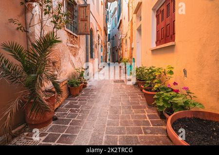 Pittoresche strade panoramiche della città veneziana di Chania. Chania, Creete, Grecia Foto Stock