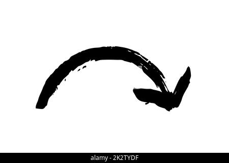 Freccia curva dipinta a mano disegnata con pennello Foto Stock