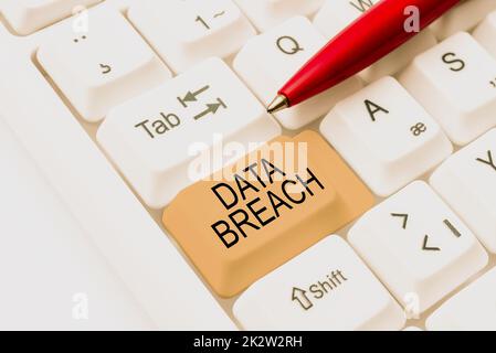 Ispirazione che mostra la violazione dei dati del segno. Incidente di sicurezza dell'idea di business in cui sono state copiate informazioni riservate protette -48553 Foto Stock