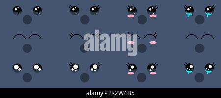 Un set di illustrazioni vettoriali di volti carini con emozioni diverse Illustrazione Vettoriale