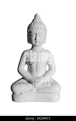 Statua di pietra di Buddha dio isolato su bianco Foto Stock