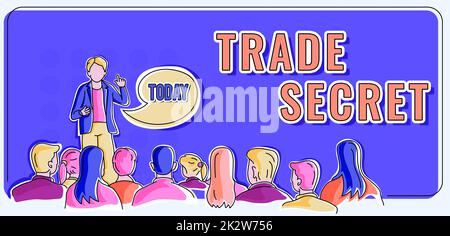 Firma di scrittura a mano Segreto commerciale. Parola scritta sulle informazioni riservate circa una persona di proprietà intellettuale del prodotto che fornisce la presentazione che visualizza le più recenti strategie di affari. Foto Stock