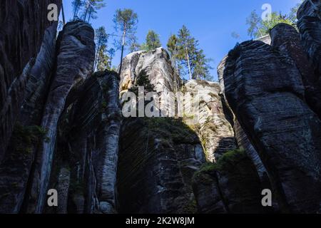 Torri di roccia ad Adrspach, parte della Riserva Naturale delle rocce di Adrspach-Teplice, Repubblica Ceca Foto Stock