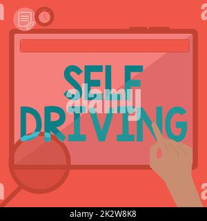 Scrittura con visualizzazione del testo Guida automatica. Business idea Autonoma veicolo capacità di navigare senza mano di input umano utilizzando Big Tablet Ricerca piani per nuove idee sorprendenti Foto Stock