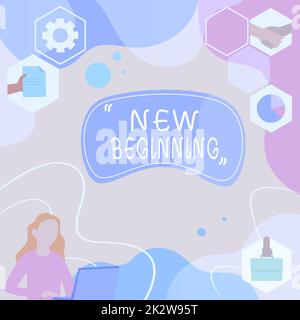 Didascalia di testo che presenta il nuovo inizio. Concetto che significa carriera diversa o sforzo ricominciare Startup rinnovare Donna pensiero innovativo Leading Ideas verso un futuro stabile. Foto Stock