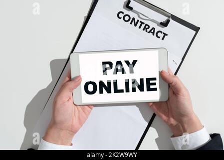 Testo che mostra Inspiration Pay Online. Internet Concept acquistare prodotti o servizi utilizzando la carta di credito su qualsiasi sito web -47158 Foto Stock