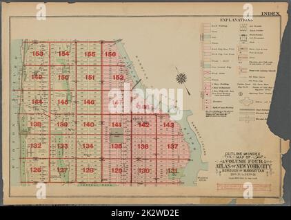 Cartografica, Mappe. 1925. Lionel Pincus e la Principessa Firyal Map Division. Real Property , New York (state) , New York, Manhattan (New York, N.Y.) Schema e indice Mappa del volume quattro, Atlante di New York City, Borough di Manhattan. 110th St. A 145th St Foto Stock