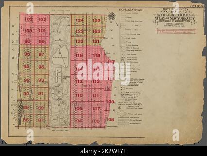 Cartografica, Mappe. 1930. Lionel Pincus e la Principessa Firyal Map Division. Real Property , New York (state) , New York, Manhattan (New York, N.Y.) Schema e indice Mappa del volume tre, Atlante di New York City, Borough di Manhattan. 59th St. A 110th St Foto Stock