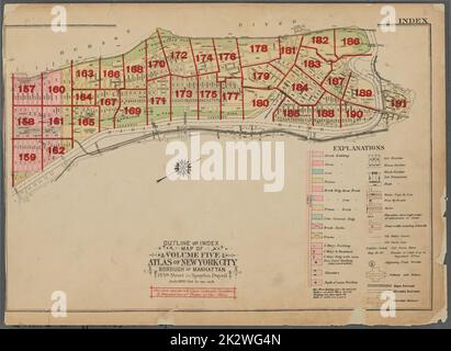 Cartografica, Mappe. 1925. Lionel Pincus e la Principessa Firyal Map Division. Real Property , New York (state) , New York, Manhattan (New York, N.Y.) Schema e indice Mappa del Volume Five, Atlante di New York City, Borough di Manhattan. 145th strada per Spuyten Duyvil Foto Stock