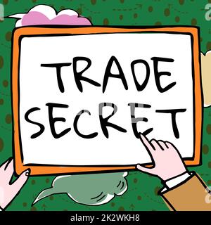 Scrittura con testo Trade Secret. Foto concettuale informazioni riservate su un prodotto Proprietà intellettuale mani Holding carta mostrando nuove idee circondato da stelle. Foto Stock