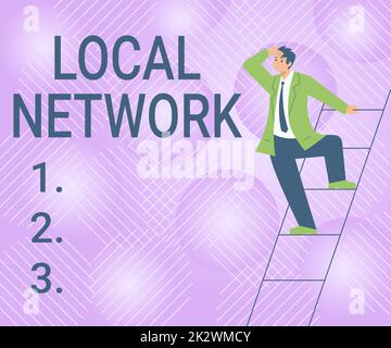 Didascalia concettuale rete locale. Business idea Intranet LAN radio Waves DSL Boradband Switch Connection Gentleman in Suit Standing ladder Searching Latest Plan Ideas. Foto Stock