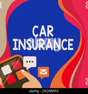 Testo che mostra InInspiration Car Insurance. Internet concetto copertura degli incidenti Politica completa veicolo a motore garanzia Finger premendo il pulsante applicazione Presentazione Global Network Connection. Foto Stock