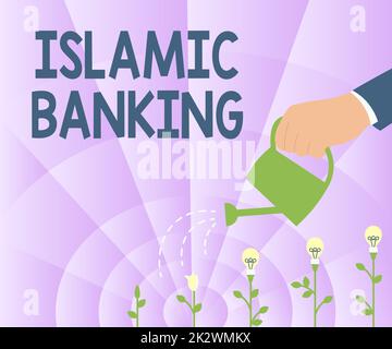 Testo che mostra ispirazione Islamic Banking. Concetto che significa sistema bancario basato sui principi della legge islamica Hand Holding Water può innaffiare le piante crescente idee di progetto più recenti. Foto Stock