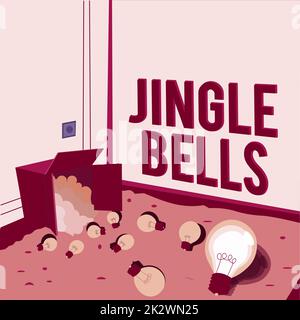 Ispirazione mostrando segno Jingle Bells. Concetto che significa la più famosa canzone tradizionale di Natale in tutto il mondo lampadine rovesciate fuori scatola simbolizzando il pensiero innovativo. Foto Stock