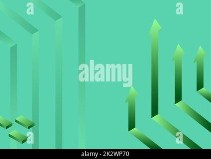 Sistema di frecce che punta verso l'alto simbolizzando il completamento riuscito del progetto che realizza la promozione. Diagramma che mostra i piani di obiettivi finanziari di successo. Foto Stock