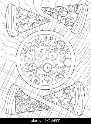 Pizza Pagina in Bianco E Nero Del Libro Da Colorare Illustrazione  Vettoriale - Illustrazione di pittura, nero: 137803131