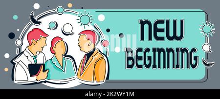 Didascalia di testo che presenta il nuovo inizio. Foto concettuale Carriera diversa o impresa ricominciare Startup rinnovare i colleghi condividere pensieri insieme con Speech Bubbles e assortiti S Foto Stock