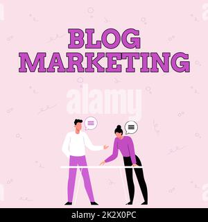 Didascalia testo Presentazione Blog Marketing. Concetto di affari tutto il processo che pubblicizza o fa pubblicità a un Web site via i soci di blog che ripartono le nuove idee per le strategie di lavoro di miglioramento di abilità. Foto Stock