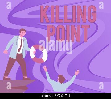 Scrittura a mano segno Killing Point. Internet Concept Phase End Review Stage Gate Project Evaluation No Go Gentleman in Suit aiutare il collega che rappresenta un lavoro di squadra di successo. Foto Stock