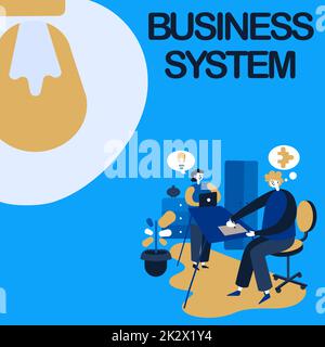 Scrittura di testo visualizzato Business System. Parola scritta su Un metodo di analisi delle informazioni delle organizzazioni Partner condivisione di nuove idee per il miglioramento delle competenze strategie di lavoro. Foto Stock