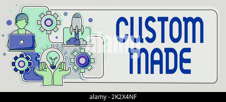 Testo che mostra l'ispirazione personalizzata. Approccio aziendale qualcosa viene fatto per ordinare per una particolare organizzazione del cliente mani Holding Lamp Rocket con l'uomo d'affari presentando nuove idee Startups Foto Stock