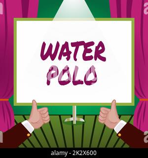 Didascalia concettuale Water Polo. Foto concettuale sport competitivo di squadra giocato in acqua tra due squadre mani pollice in su mostrando nuove idee. Piani di presentazione delle note di trasporto Palms Foto Stock