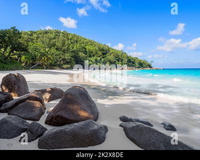 Seychelles , Praslin - Spiaggia dell'Anse Goeorgette Foto Stock