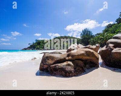 Seychelles , Praslin - Spiaggia dell'Anse Goeorgette Foto Stock